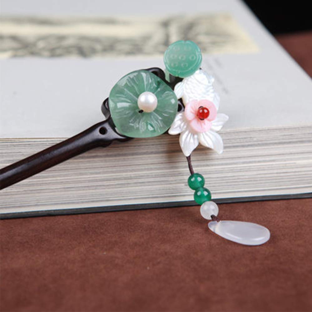 Chinese Golden Fish Lotus Wooden Hair Sticks for Women - Handmade Bun Hair Pins, Hair Chopsticks for Long Hair - Perfect for Daily Use, Parties & Special Occasions