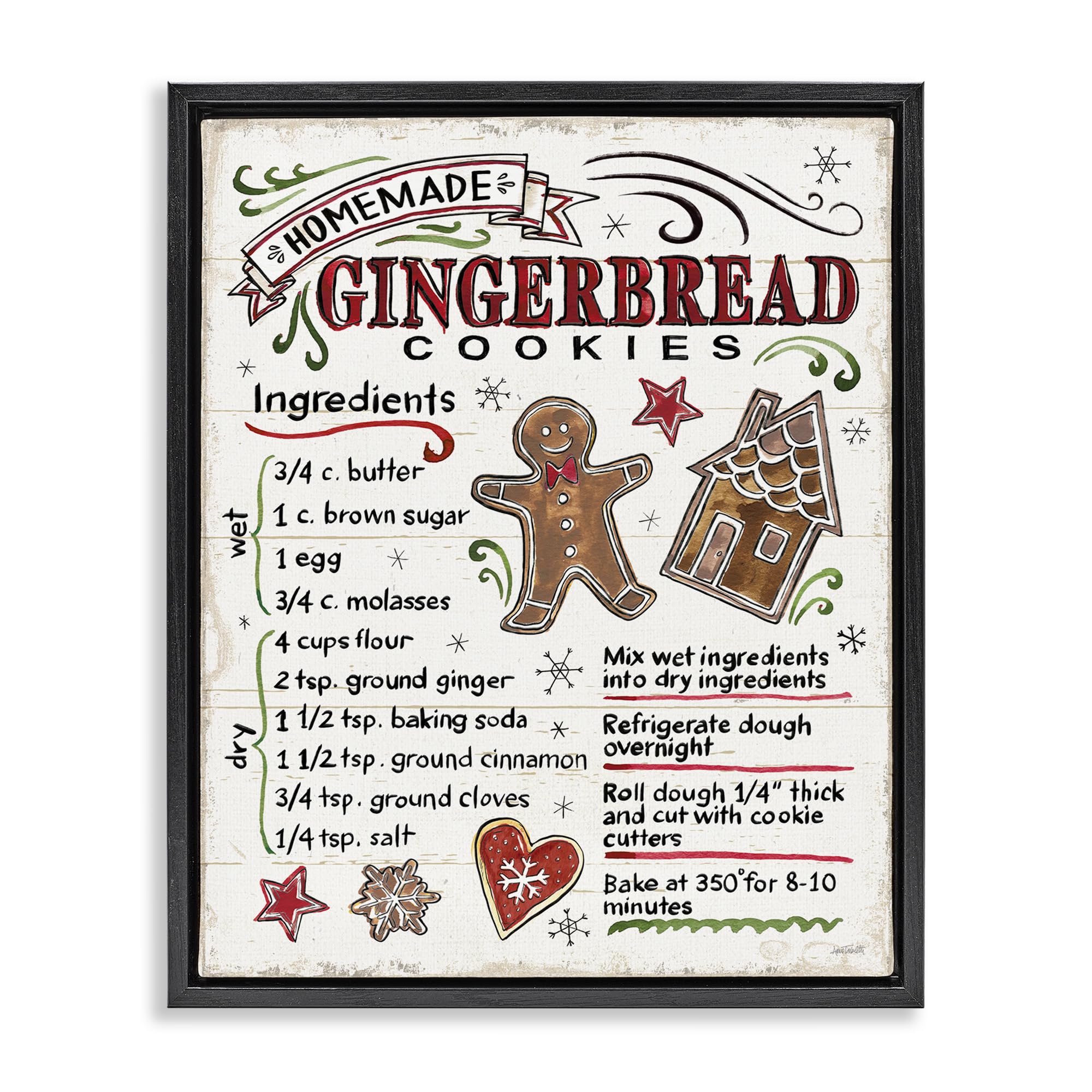 Stupell Industries Homemade Gingerbread Cookies Holiday Recipe Guide - Anne Tavoletti Design | Perfect for Christmas Baking & Kitchen Decor