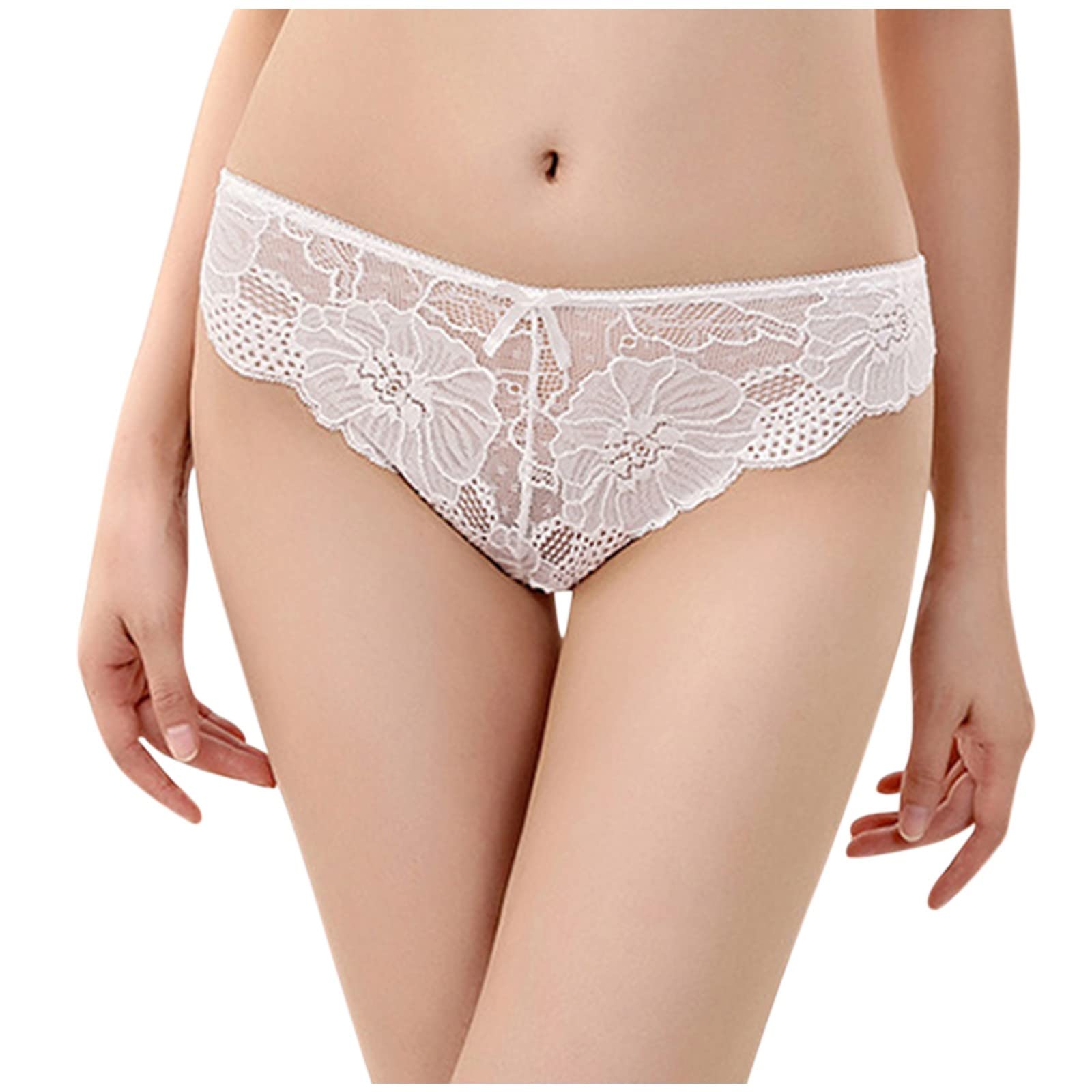 Sexy Lace Underwear for Women - Low Waist Briefs Panties with Bow & Garter Belt Set, Plus Stockings | Comfortable Lingerie for Date Night, Bridal Shower & Romantic Occasions
