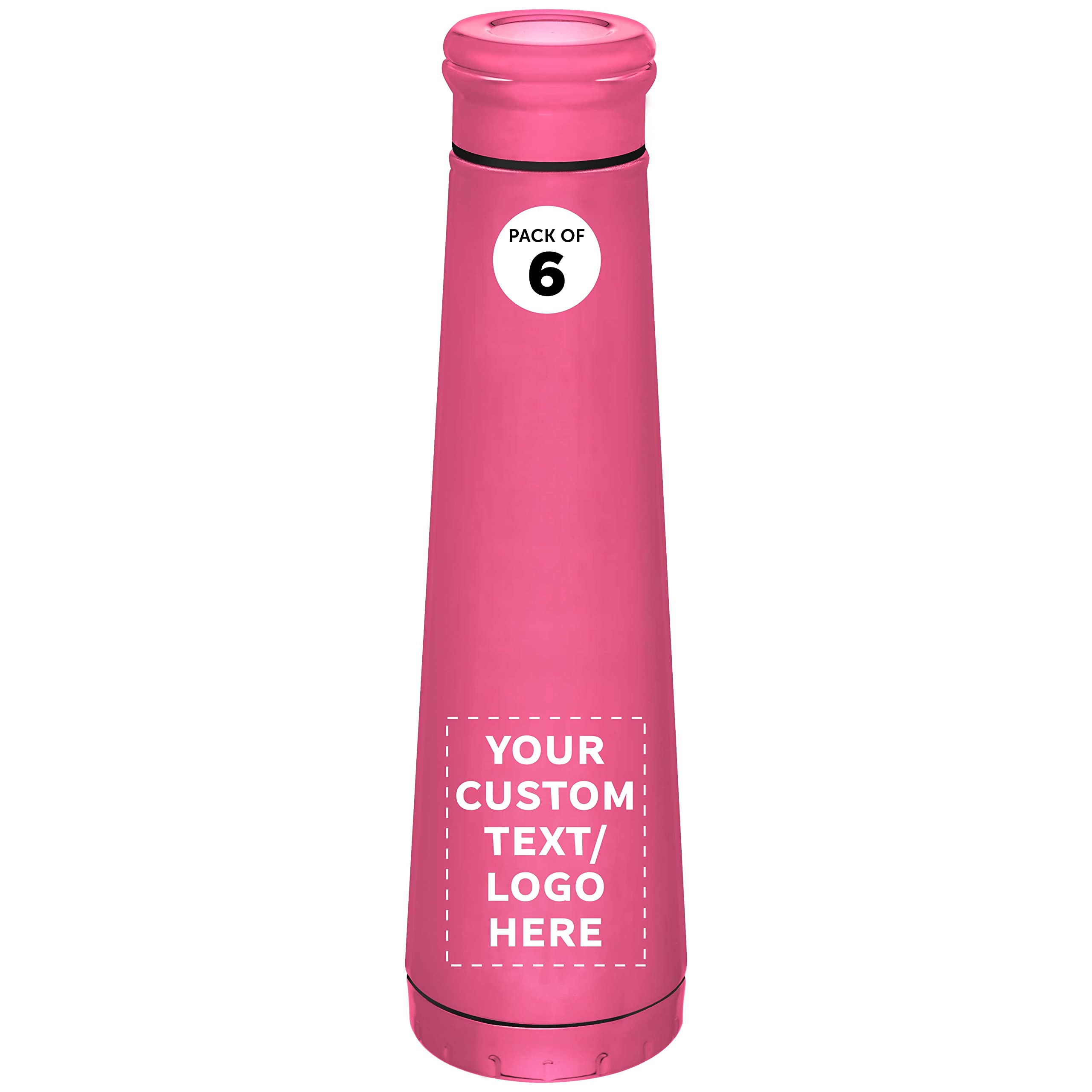 Custom Stainless Steel Water Bottles 16 oz (Set of 6) - Double Wall Insulated, Personalized Bulk Pack - Keeps Hot & Cold Beverages Perfect - Rose Gold - Ideal for Office, Gym, Camping & Outdoor Activities