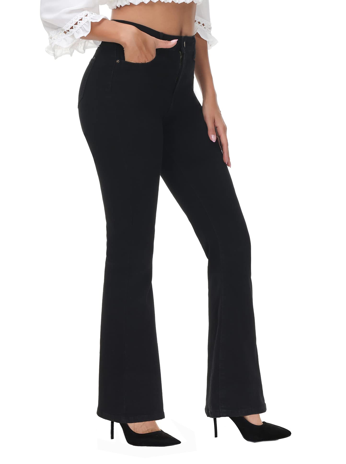 Women's High Waist Stretch Flare Jeans - Bootcut Bell Bottom Denim Pants in Black | Perfect for Casual Wear, Night Out & Retro Fashion