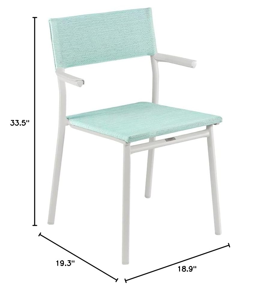 Lafuma ORON Outdoor Dining Armchair Set of 2 - Sand Frame & Mistral Blue - Weather-Resistant Patio Furniture for Garden, Poolside, and Backyard Relaxation