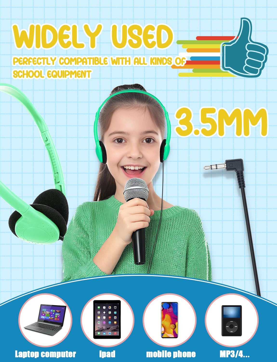 Bulk Classroom Headphones 15-Pack - Durable School Headphones for Students & Kids with 3.5mm Jack - Compatible with Chromebook, Laptop, PC & Computer - Mixed Colors (A) - Perfect for Online Learning, Language Labs & Computer Classes