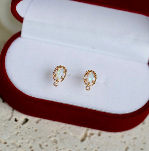 Tiny Opal Stud Earrings & Ring Set - Genuine Birthstone Jewelry | HJZB 270 | Perfect for Gifts, Weddings & Everyday Wear