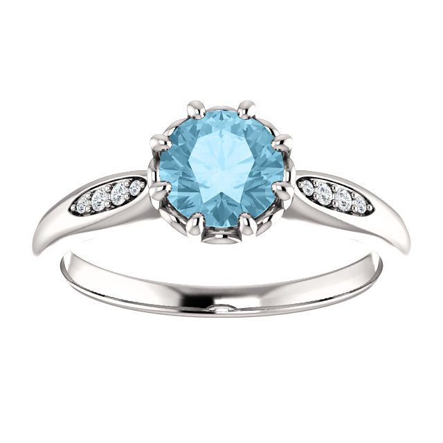 14K Gold 0.75 Carat Aquamarine & Diamond Accent Ring - Elegant Birthstone Jewelry for Women, Perfect for Engagement, Anniversary & Special Occasions