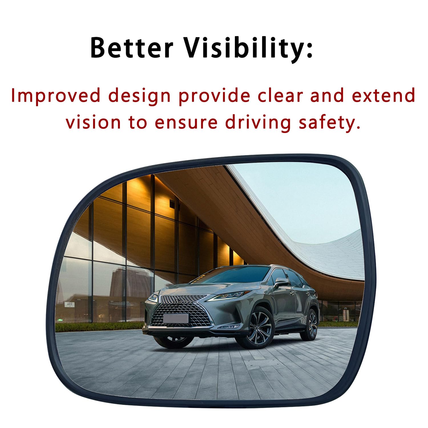 Power Heated Driver Side Mirror Glass Replacement for 2004-2009 Lexus RX330 RX350 RX400h - Left Convex Exterior Mirror with Backing Plate & Holder - Perfect for Winter Driving and Enhanced Visibility