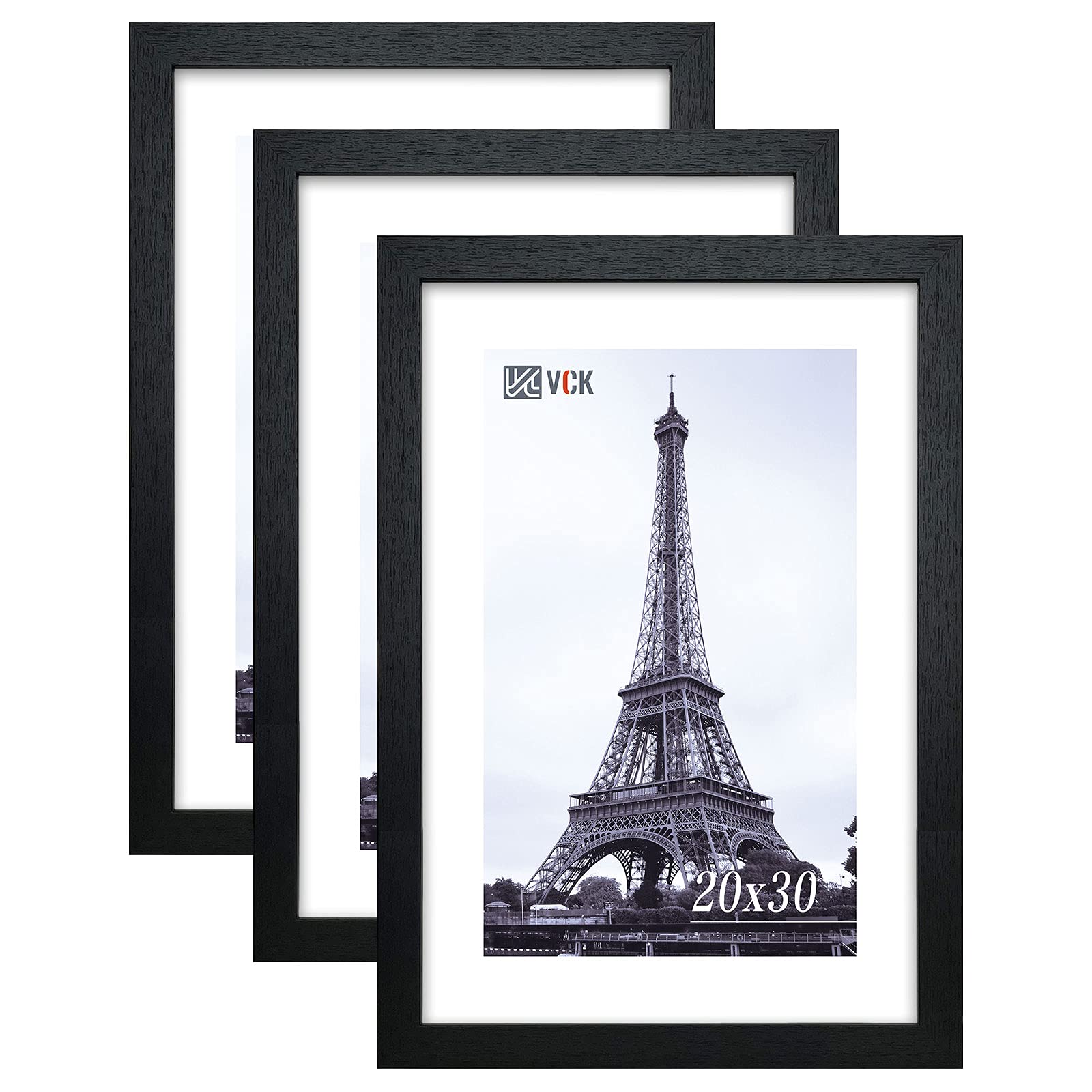 VCK 20x30 Inch Black Poster Frames 3-Pack - Solid Wood Wall Picture Frames for Art, Photos & Puzzles - Perfect for Living Room, Bedroom & Office Decor