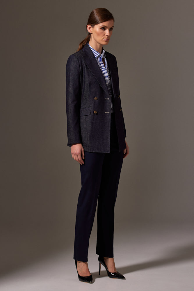Premium Luna Jacket - Luxury Blue Denim Wool Blend Coat for Women | Stylish Winter Outerwear for Casual Wear & Outdoor Activities
