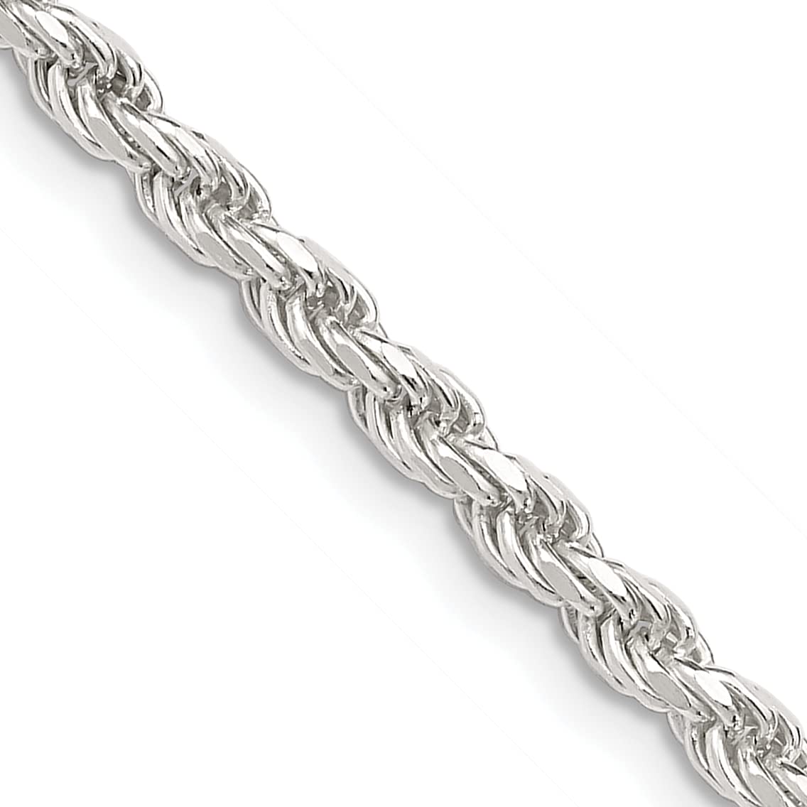 Sterling Silver 3mm Diamond-Cut Rope Chain Necklace for Men & Women - Durable & Elegant Jewelry for Everyday Wear, Gifts & Special Occasions