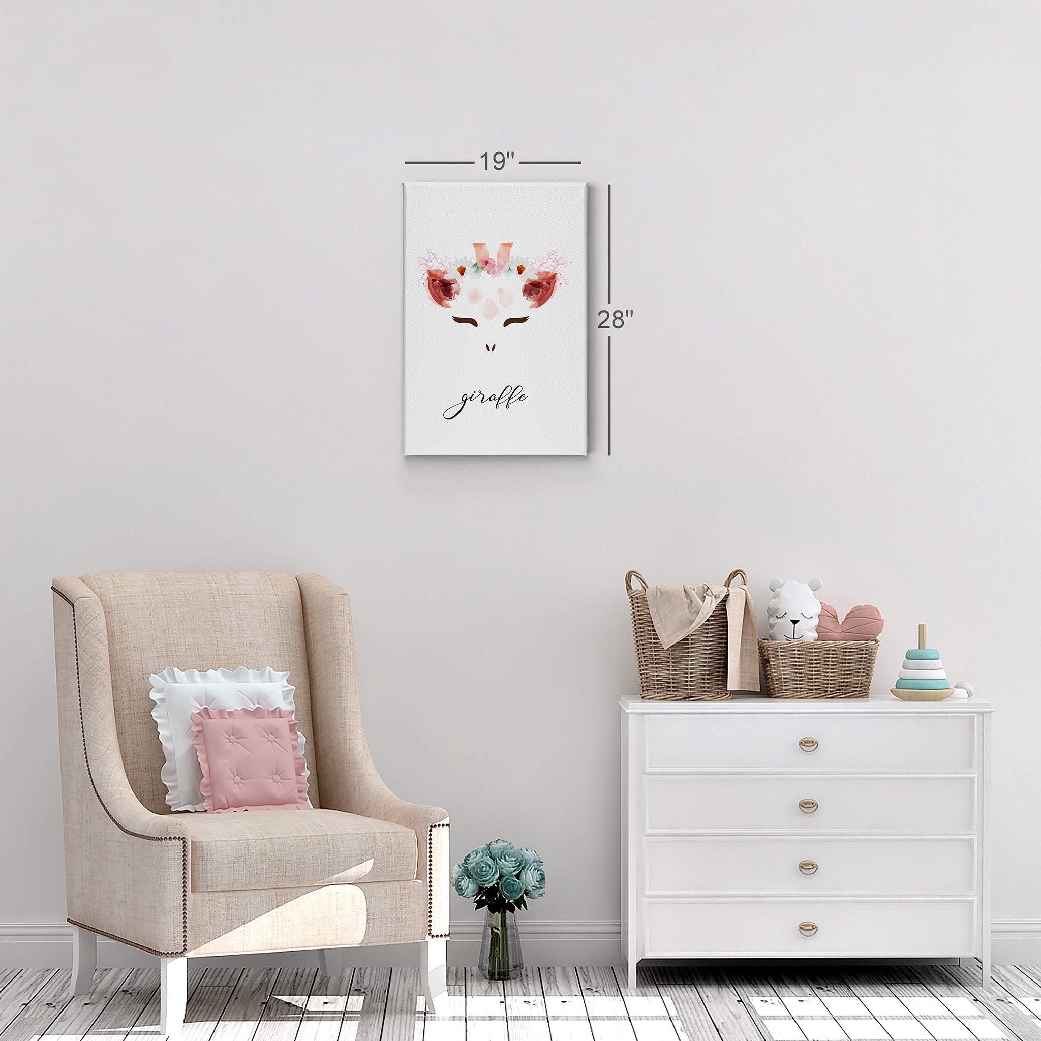 Smile Art Design Cute Giraffe Canvas Wall Art Print - 28x19 Inch Ready to Hang Nursery Decor, Kids Room Decor with White Background - Perfect for Baby Shower Gifts & Children's Bedroom Decoration - Made in USA