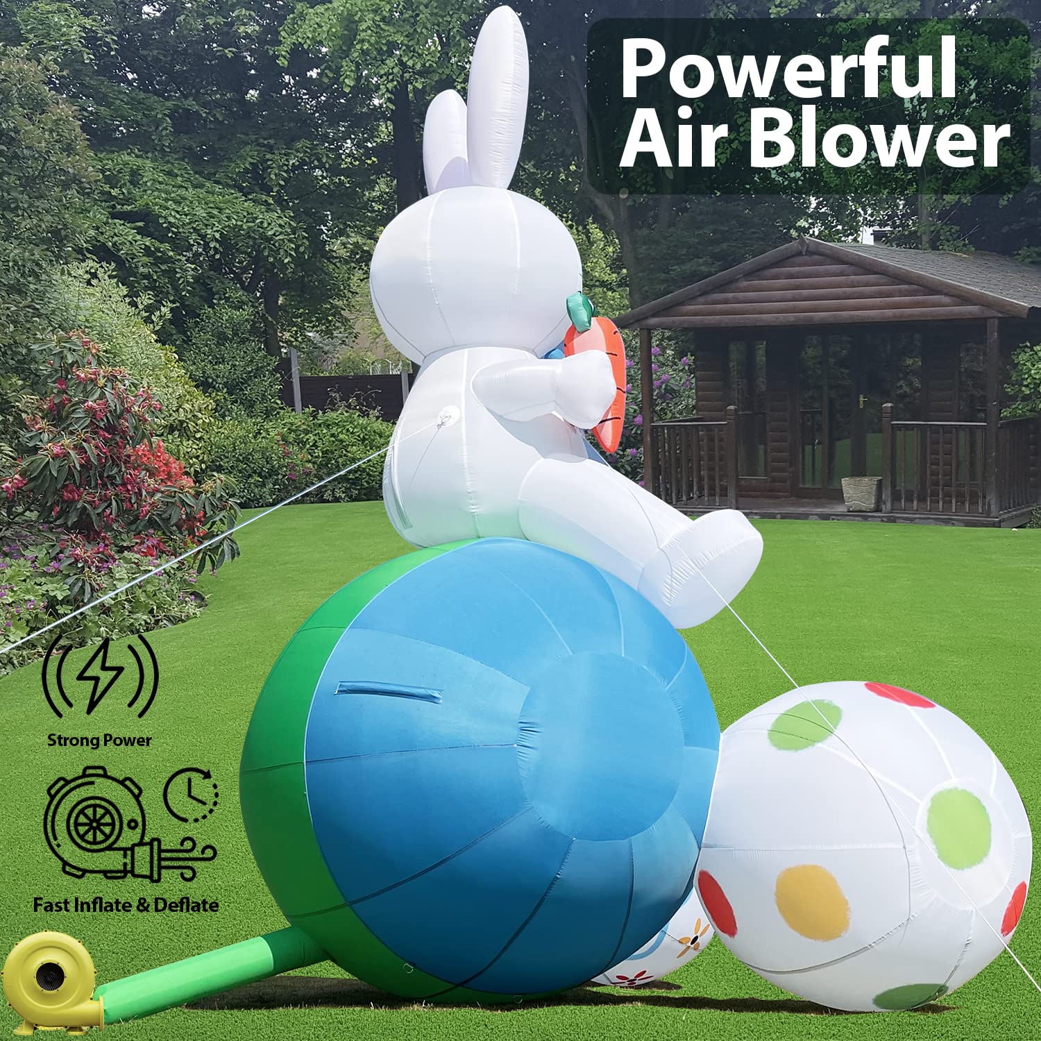 **20FT Giant Inflatable Easter Bunny with 3 Eggs & Blower - Outdoor Yard Decor for Easter, Spring Parties, and Business Promotions**