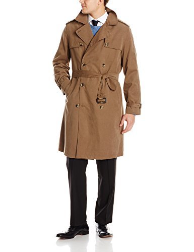 London Fog Men's Plymouth Double Breasted Belted Micro Twill Lightweight Lined Trench Coat - Classic Waterproof Raincoat for Business & Casual Wear