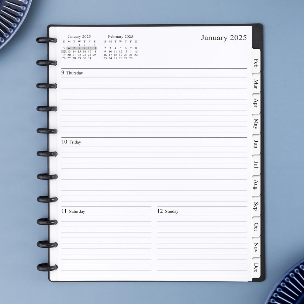 2025 Weekly Planner Refills for 11-Discbound Notebooks - Monthly Tabs, Letter Size 8.5