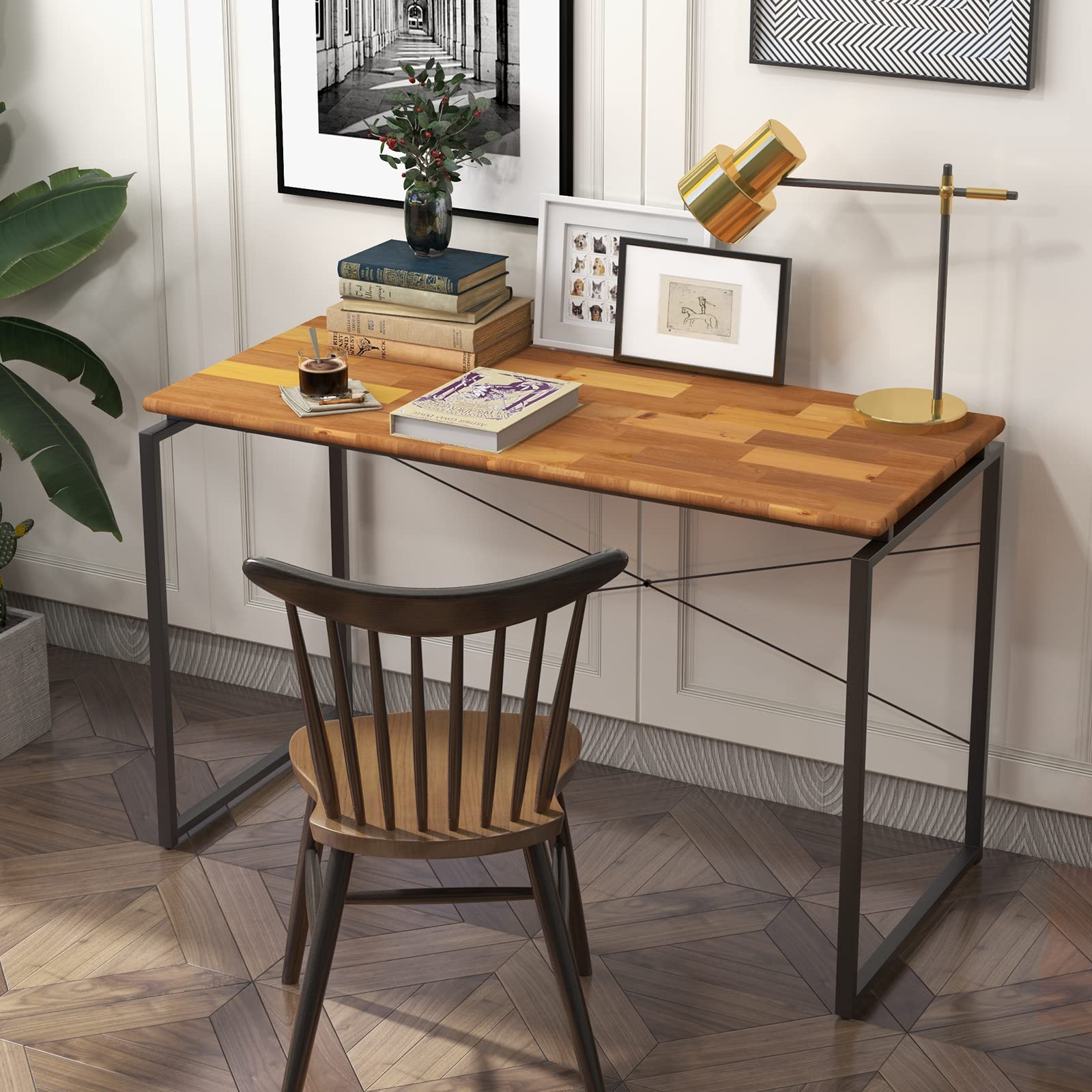 Acme Jurgen Oak & Black Wooden Rectangle Writing Desk - Perfect for Home Office, Study & Workspace
