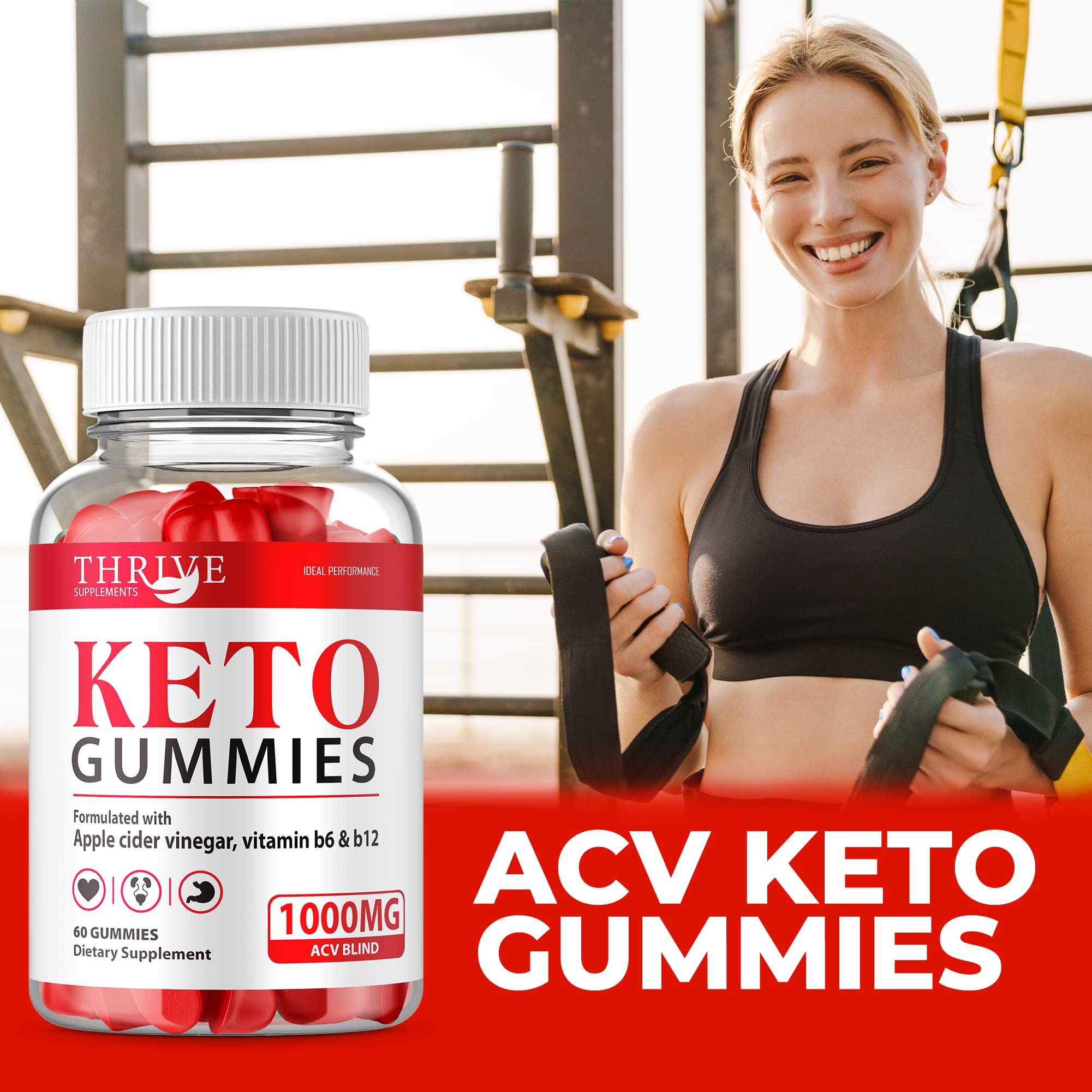 IDEAL PERFORMANCE Thrive Ketos ACV Gummies - Keto-Friendly Apple Cider Vinegar Gummy Bears (60 Count) for Weight Management & Energy Boost | Perfect for Keto Diet, Low-Carb Lifestyle & On-the-Go Wellness