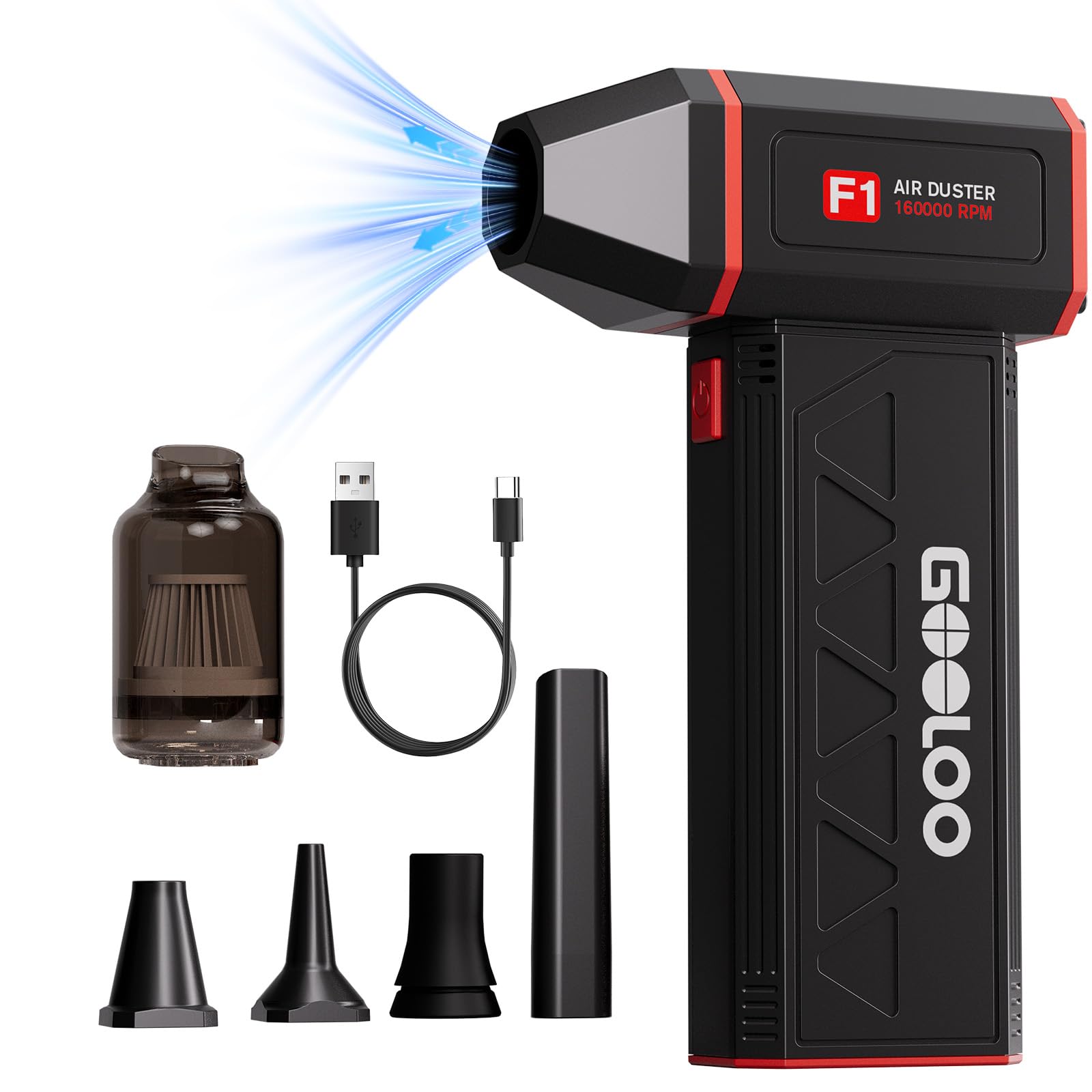 GOOLOO F1 160,000RPM Cordless Electric Air Duster - 4-Speed Rechargeable Air Blower with LED Light, Mini Desktop Vacuum Cleaner for Computer Keyboard, Electronics, Home & Car Dust Removal - Perfect for PC Cleaning, Office Maintenance and Household Use