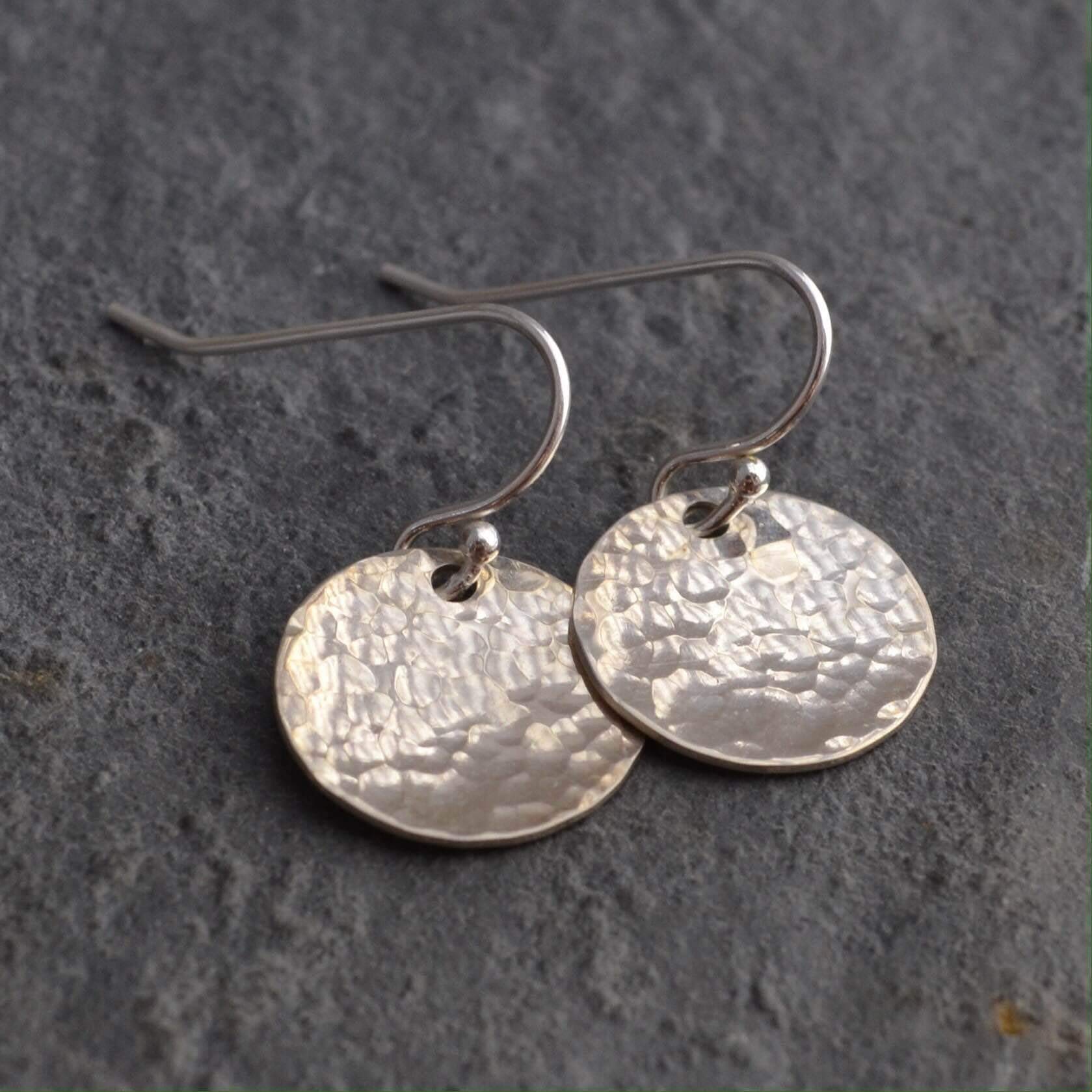 Hammered Sterling Silver Disc Earrings - Minimalist Dainty Hoops for Women | Perfect for Everyday Wear, Office & Casual Outfits