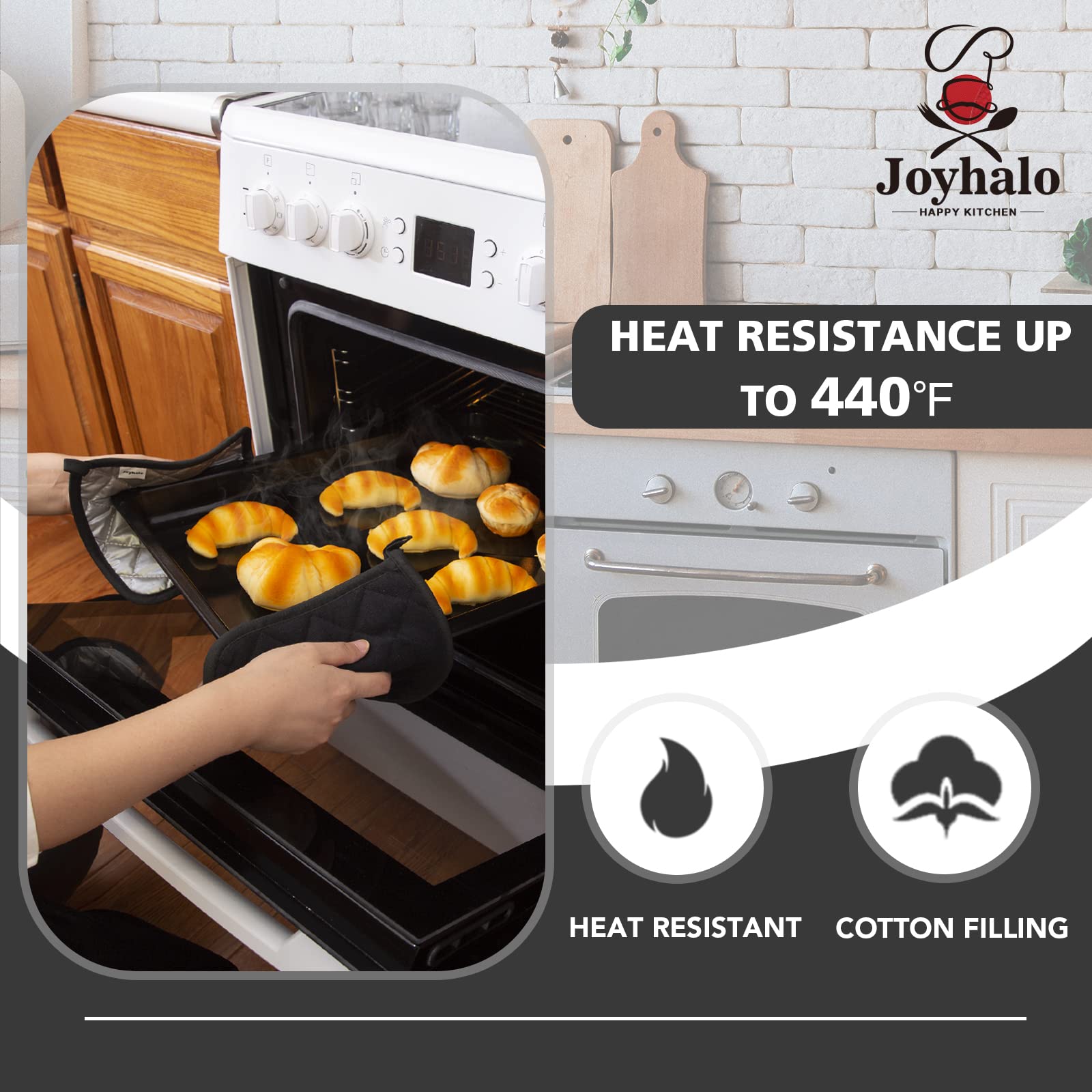 Joyhalo 6 Pack Heat Resistant Kitchen Pot Holders - Oven Mitts & Hot Pads Set for Cooking, Baking, Grilling - Terry Cloth Oven Gloves for Stove, BBQ & Kitchen Safety