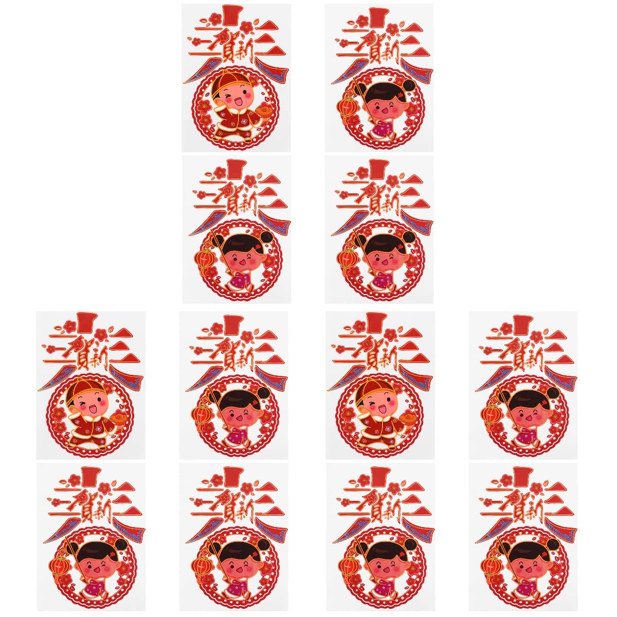 DOITOOL 6 Pairs Chinese New Year Window Stickers - Spring Festival Window Decals, Red Holiday Decorations for Home & Office - Perfect for Lunar New Year, Christmas & Winter Decor