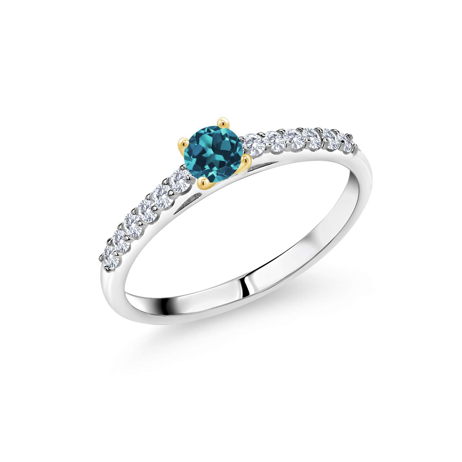 0.40 Ct London Blue Topaz & Lab-Grown Diamond 925 Sterling Silver Ring with 10K Yellow Gold Prongs - Elegant Wedding, Engagement & Anniversary Jewelry Gift for Women