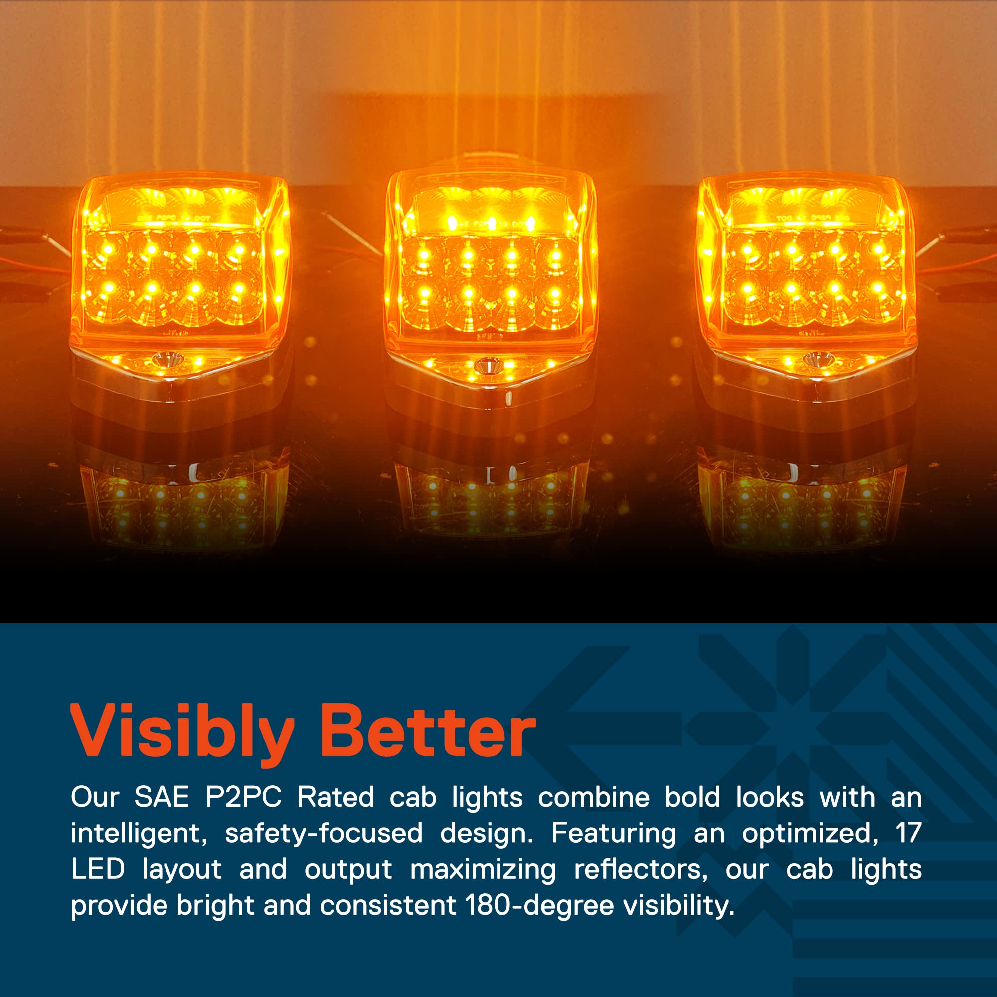 TRUE MODS Amber LED Cab Marker Light Kit for Semi Truck - DOT FMVSS 108 & SAE P2PC Certified, Universal Fit with Reflector Lens, Waterproof Roof Lights for Peterbilt, Freightliner, International, Kenworth, Mack Trucks - Perfect for Night Driving & Enhanced Road Safety