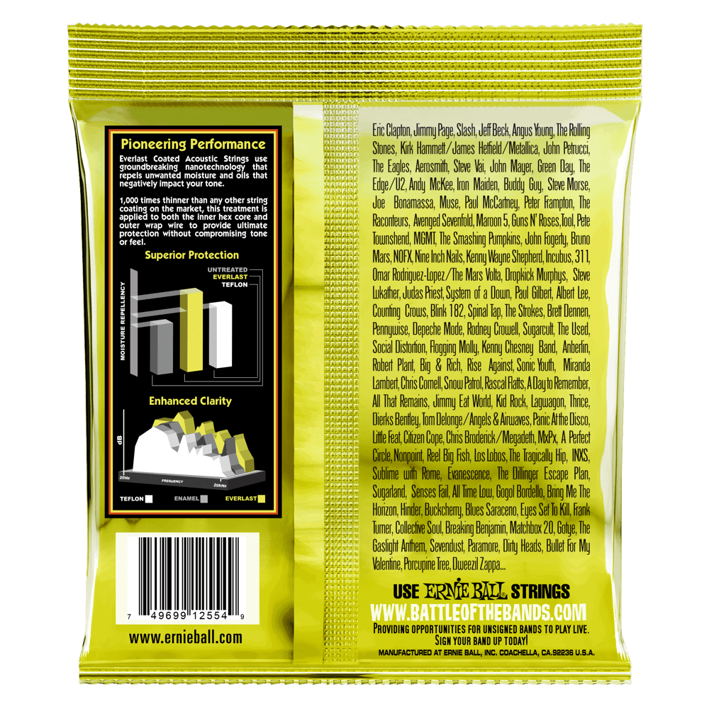 Ernie Ball Everlast Medium Coated 80/20 Bronze Acoustic Guitar Strings - 13-56 Gauge - Long-Lasting Tone for Studio & Live Performances