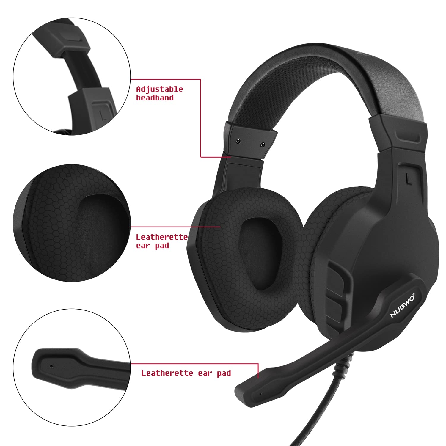 NUBWO U3 Wired Gaming Headset with Noise-Canceling Mic for PC, PS4, PS5, Xbox One, Mac, Nintendo Switch - Lightweight Over-Ear Headphones with In-Line Controls - Perfect for Online Gaming, Streaming & Conference Calls (Black)