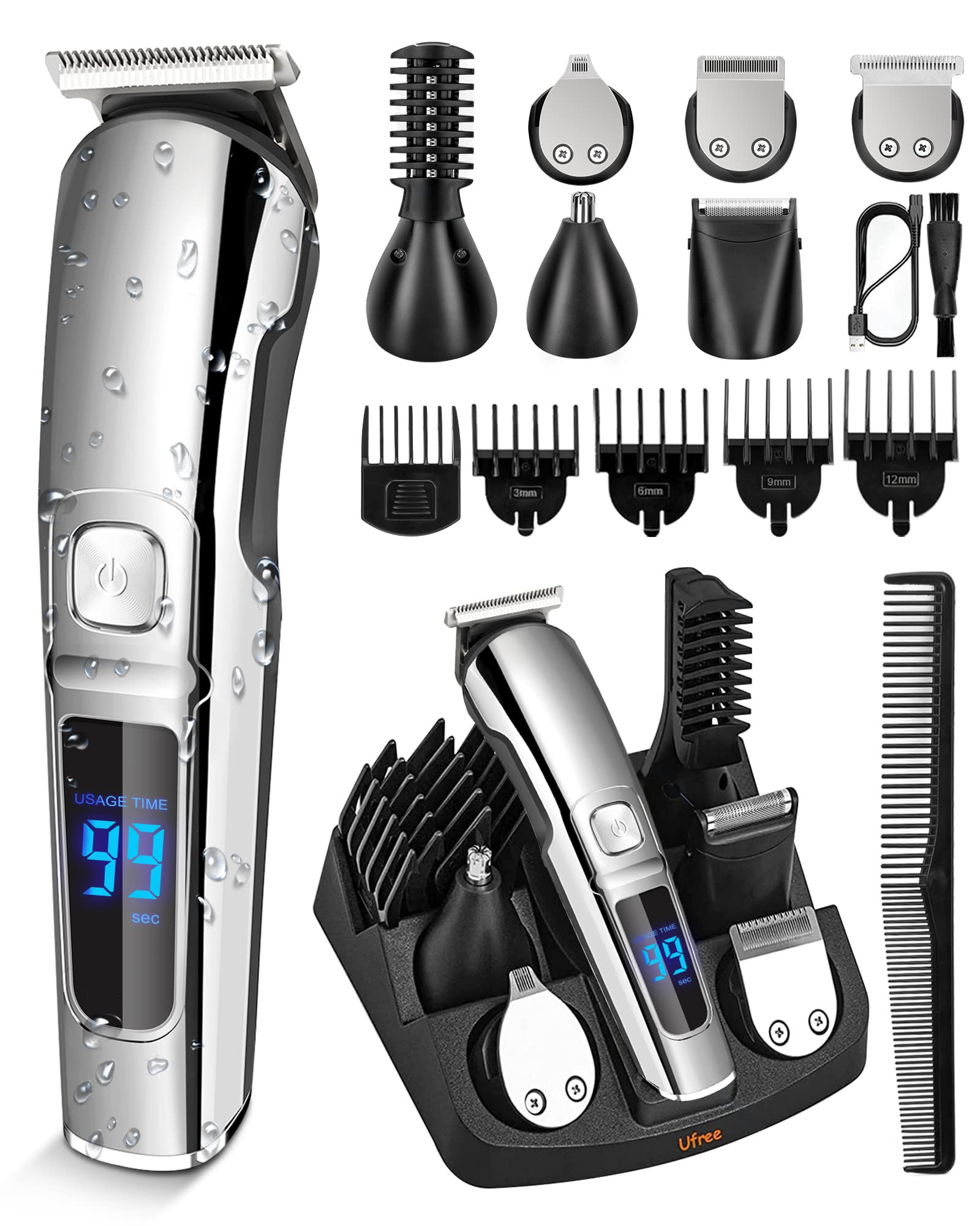 Ufree Professional Beard Trimmer Kit for Men - Cordless Electric Razor with Nose & Mustache Trimmer, Hair Clippers & Charger | Perfect for Travel, Home Grooming & Gift for Dad/Husband