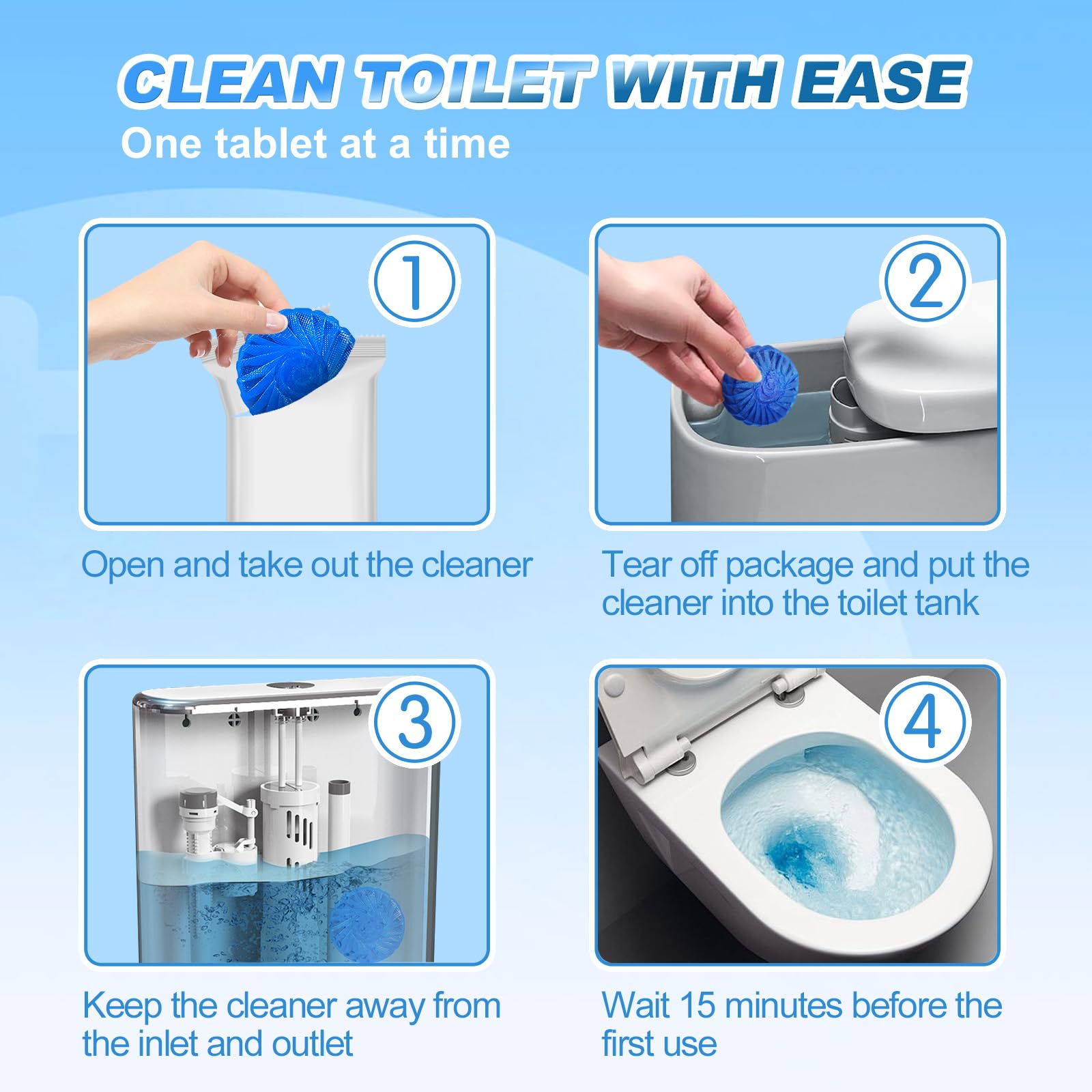 KIISIISO Automatic Toilet Bowl Cleaner Tablets - 30 Pack | Long-Lasting 300 Brushes with Strong Detergent Power | Fresh Pine Scent | Bathroom & Toilet Tank Cleaner | Ideal for Home, Office & Hotel Use