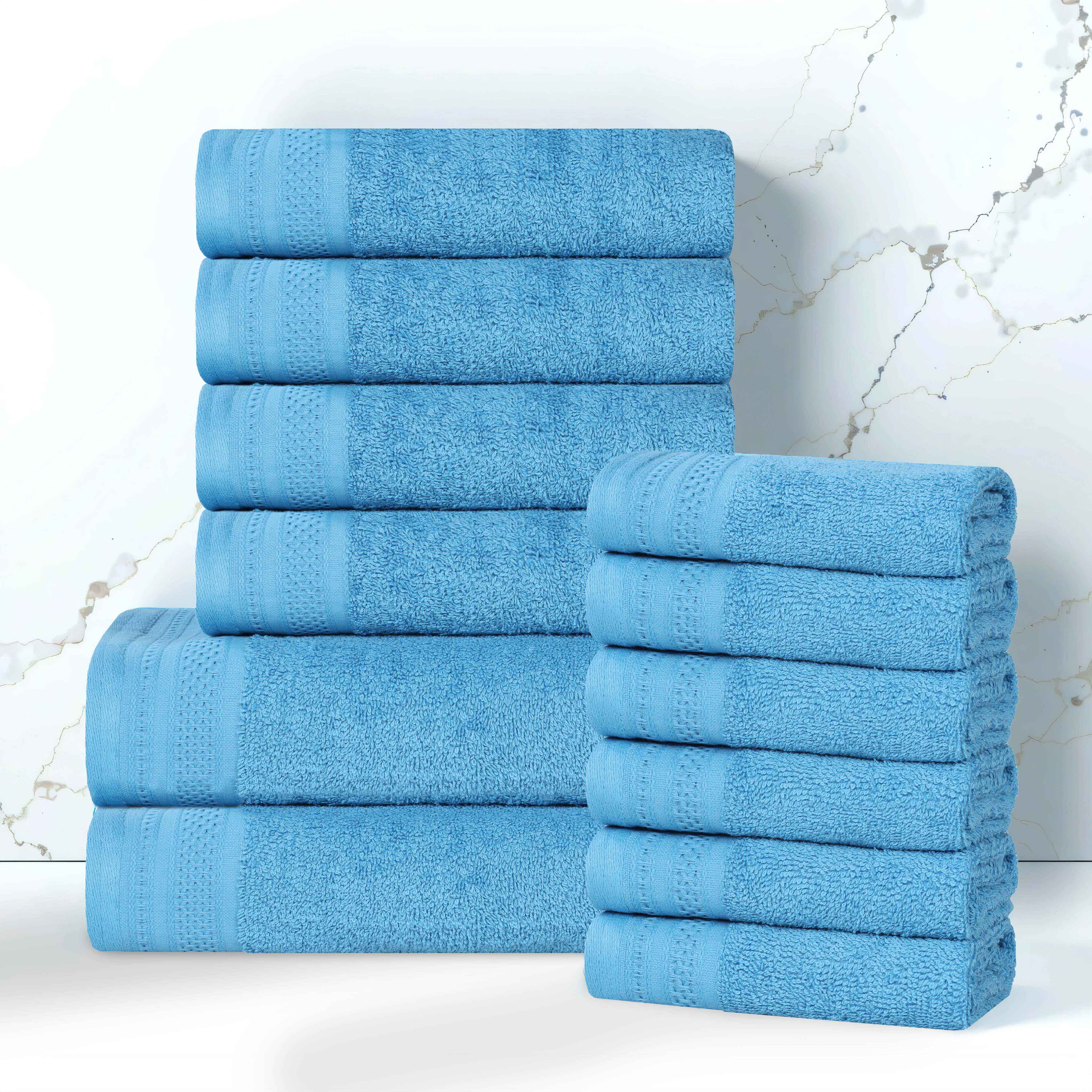 Premium Honeycomb Textured Waffle Border 12-Piece Luxury Cotton Towel Set - Soft & Absorbent Bath, Spa, and Guest Towels for Home & Hotel Use