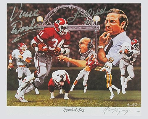 Herschel Walker & Vince Dooley Autographed Georgia Bulldogs 8x12 NCAA Football Print - Signed Memorabilia, College Legends of Glory - Perfect for Game Room, Man Cave, or Sports Fan Gift
