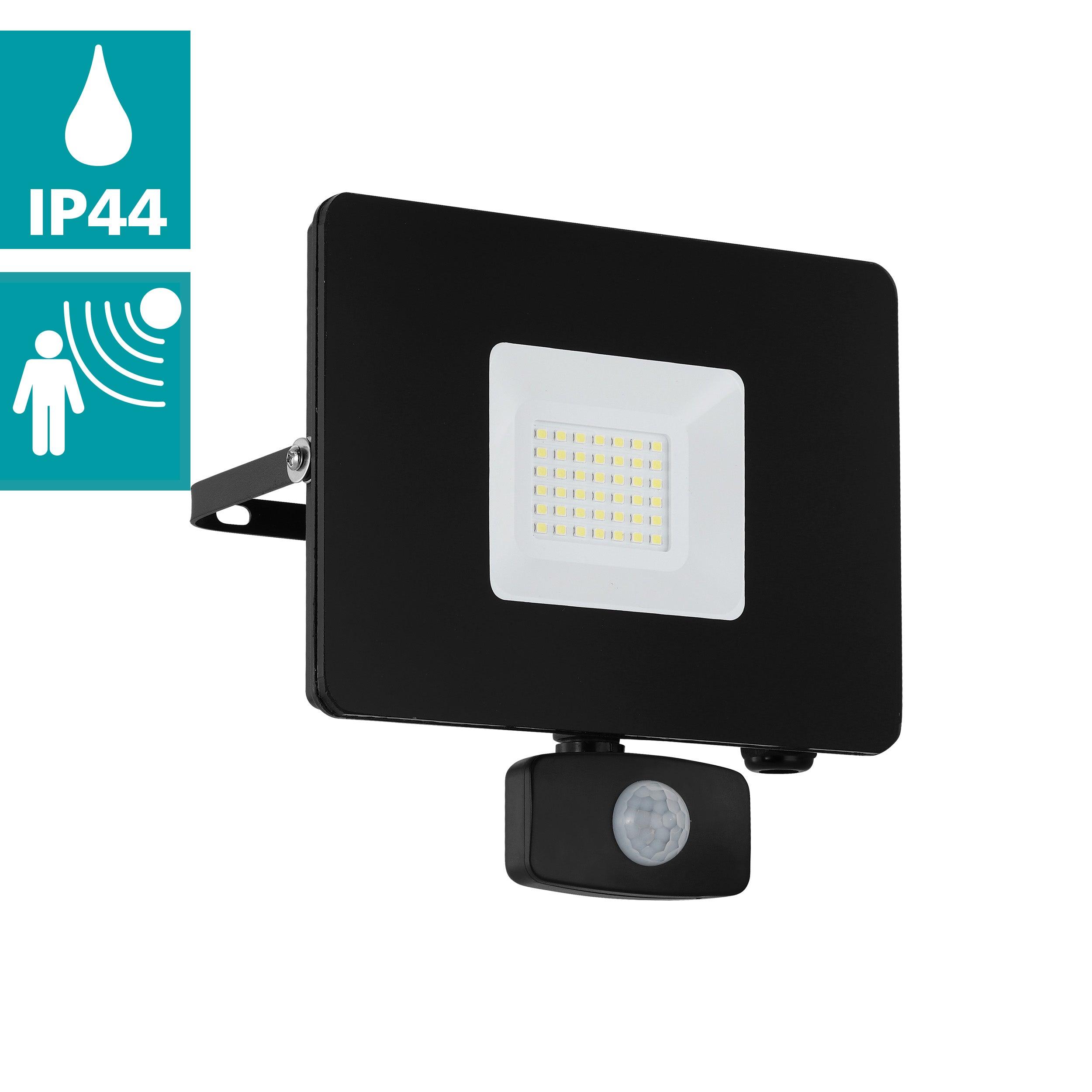 Eglo Faedo 3 IP44 Waterproof Outdoor LED Black PIR Motion Sensor Flood Light 31W - Perfect for Garden, Patio, Driveway Security Lighting