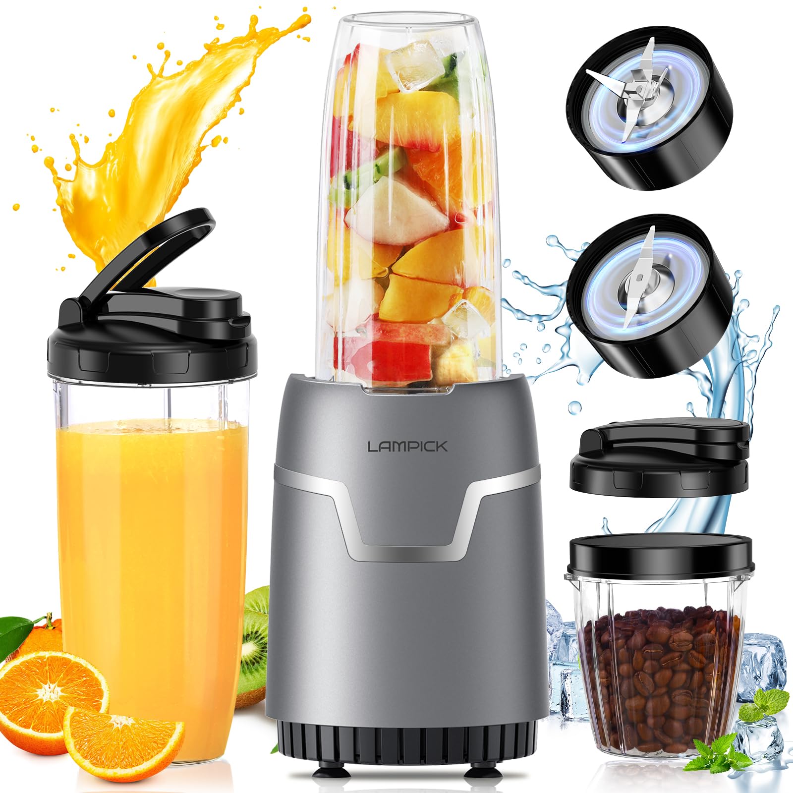 1100W High-Speed Smoothie Blender for Protein Shakes, Frozen Drinks & Baby Food - Personal Blender with 2 Travel Cups & Lids - Perfect for Kitchen, Gym & On-the-Go Nutrition - Blender & Grinder Combo for Smoothies, Shakes & Meal Prep