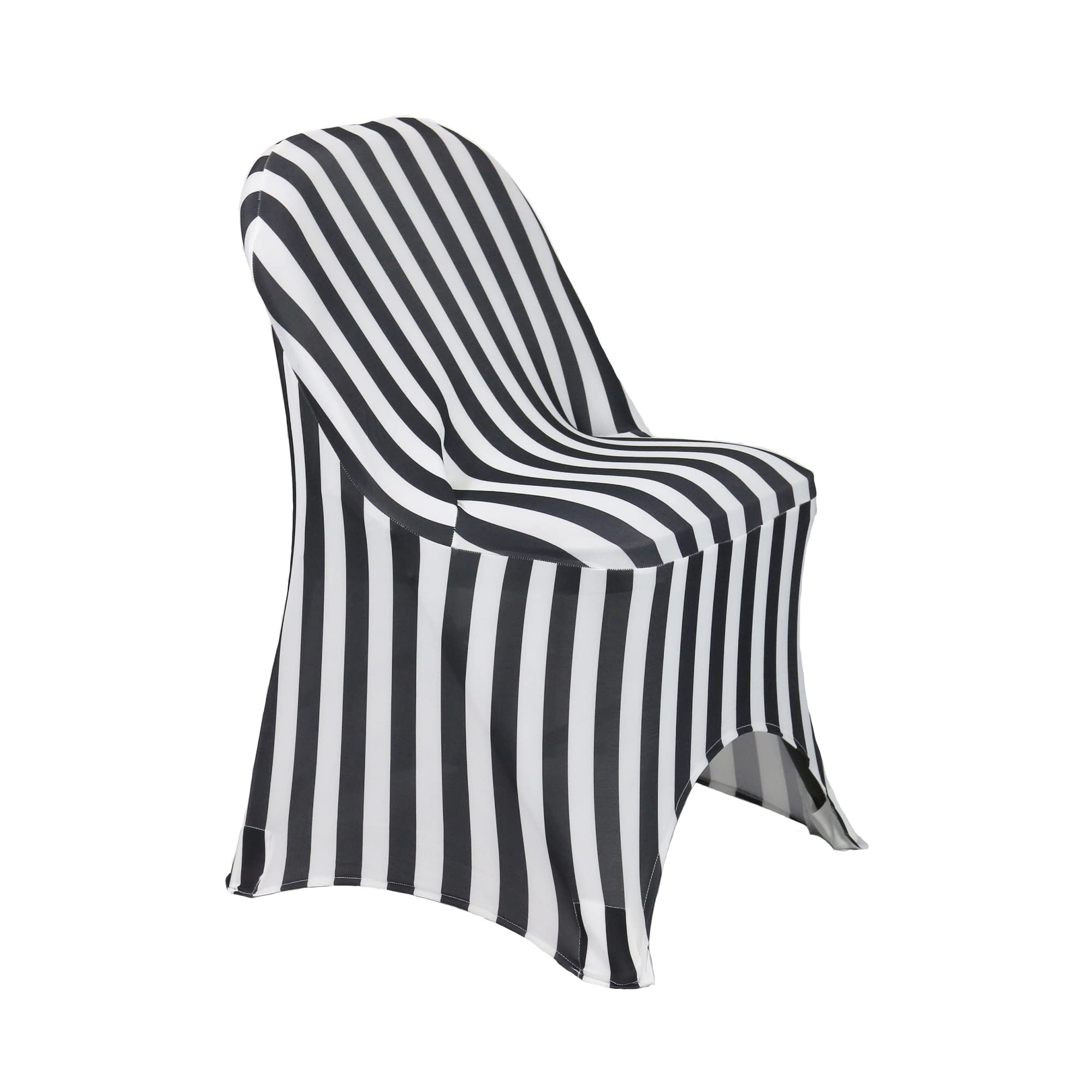 100 Pack Stretch Spandex Folding Chair Covers - Black & White Striped Design for Weddings, Parties & Events - Elastic Dining Chair Slipcovers for Home & Commercial Use