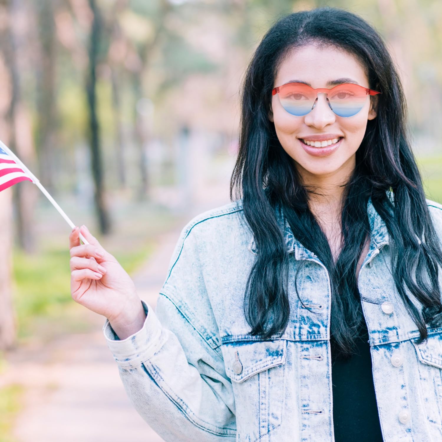 4th of July Patriotic Sunglasses - Red White & Blue Heart-Shaped Rimless Sunglasses for Women & Men - Perfect for Independence Day Parties, BBQ, Beach & Summer Festivals