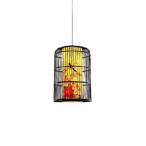 Hand-Woven Rattan Pendant Light Fixture - Creative Birdcage-Shaped Bamboo Chandelier for Ceiling - Natural Woven Rattan Hanging Lamp for Study, Teahouse, Bedroom & Living Room Decoration - Eco-Friendly Bamboo Lantern Lighting