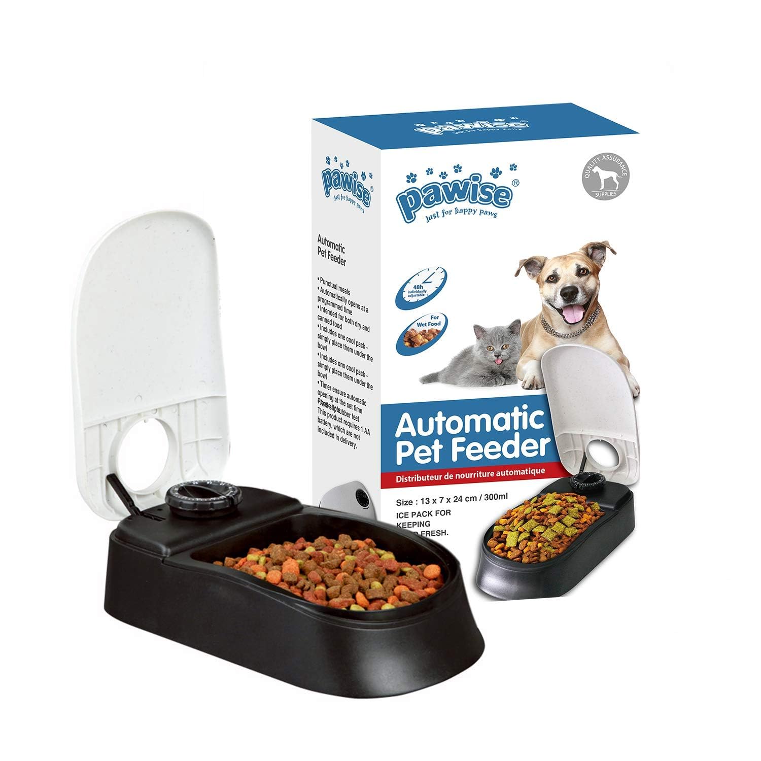 PAWISE Automatic Pet Feeder for Dogs and Cats - 1.5 Cup Smart Food Dispenser with 48-Hour Timer - Perfect for Travel, Workdays & Busy Pet Owners