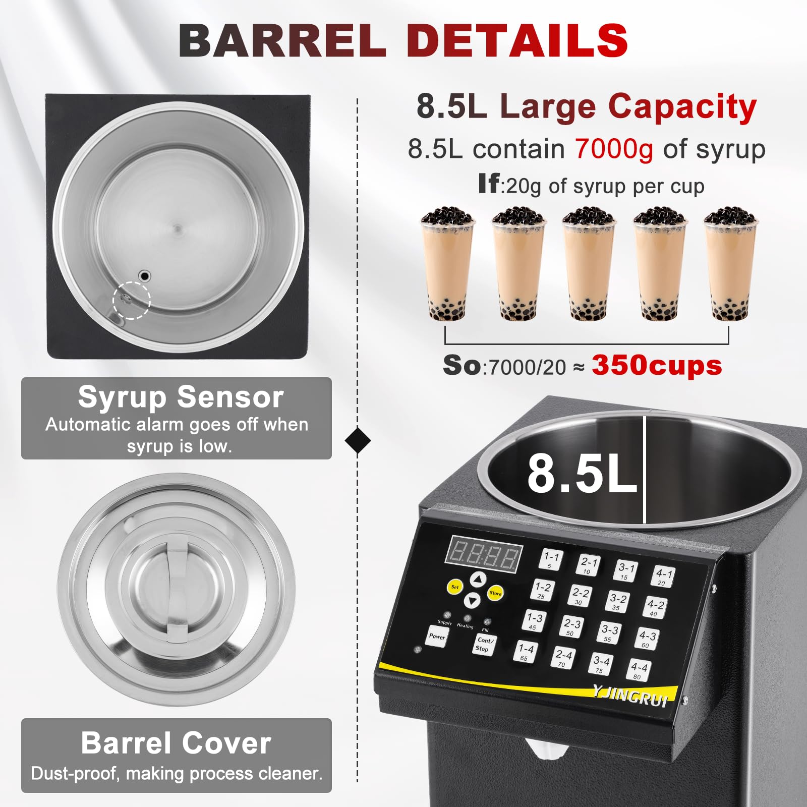 8.5L Automatic Fructose Dispenser for Bubble Tea - 110V Commercial Syrup Dispenser with 16 Groups - Perfect for Boba Shops, Coffee Houses & Dessert Stores