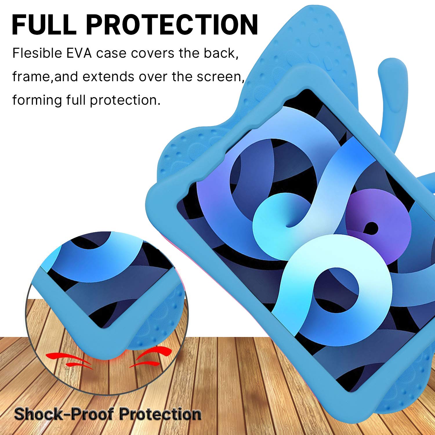 **Shockproof Heavy Duty Rugged Kids Case for iPad Air 4/5/6 (10.9 Inch, 2022/2024) - Lightweight EVA Full Cover with Foldable Stand, Butterfly Design - Perfect for Boys, Girls & Toddlers (Blue) - Ideal for School, Travel & Playtime Protection**