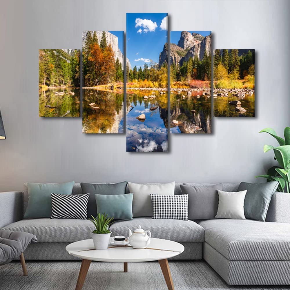 Yosemite Valley Canvas Wall Art - 5-Piece Set of Yosemite Village Elevation Posters, Framed & Ready to Hang (60