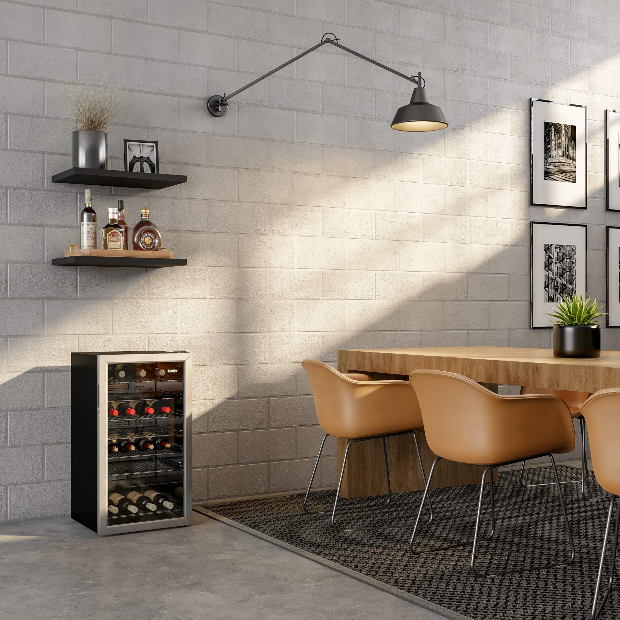 Danby DWC036A1BSSDB-6 3.3 Cu. Ft. Freestanding Wine Cooler - 36 Bottle Capacity Single Zone Refrigerator with Glass Door | Stainless Steel Wine Fridge for Kitchen, Home Bar, Restaurant & Office Use