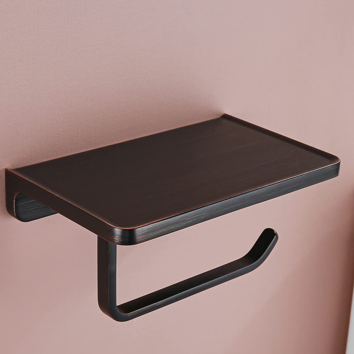 Oil Rubbed Bronze Toilet Paper Holder with Phone Shelf - Wall Mounted Bathroom Tissue Roll Holder - Solid Metal Design for Toilet Paper & Smartphone Storage - Perfect for Small Bathrooms & Powder Rooms - RD93008-ORB