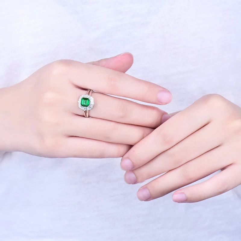 14K White Gold Natural Green Emerald & Diamond Ring – Elegant Engagement Ring for Women, Wedding Proposal, Anniversary Gift, Bridal Jewelry