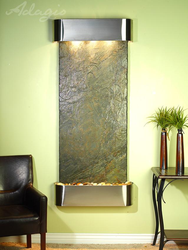 ADAGIO Inspiration Falls Round Stainless Steel Green Natural Slate Tabletop Fountain IFR2002 - Perfect for Home Office Decor, Meditation Spaces & Relaxing Indoor Water Features