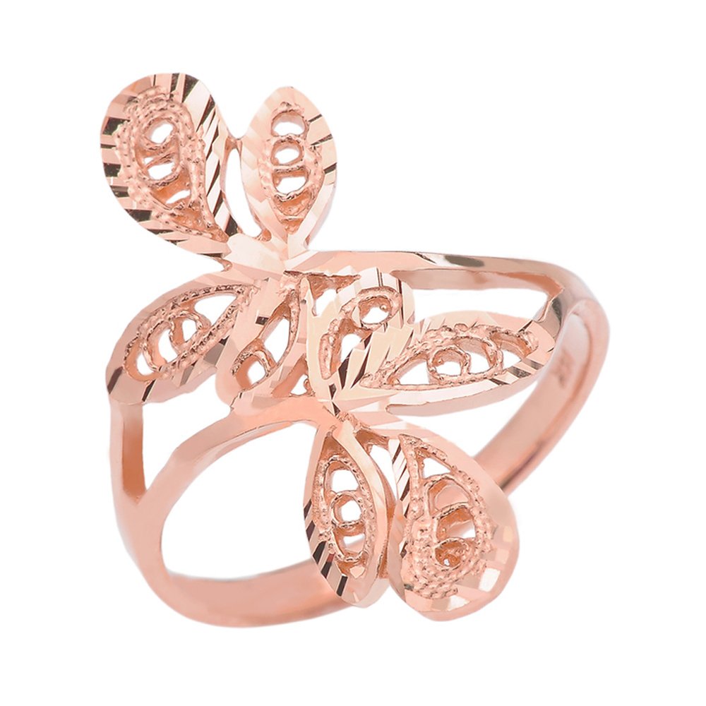 14K Rose Gold Four Leaf Clover Filigree Ring – High Polish Elegant Jewelry for Women, Perfect for Gifts, Weddings & Everyday Wear