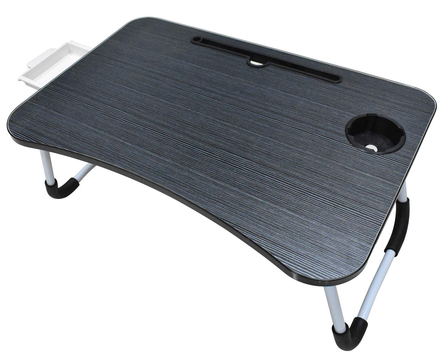 Foldable Laptop Desk with Cup Holder & Storage Drawer - Portable Standing Lap Desk for Bed, Sofa & Couch - Adjustable Laptop Table for Work, Study, Breakfast & Coffee in Bed (Black) - Perfect for Home Office, Dorm Room & Travel Use