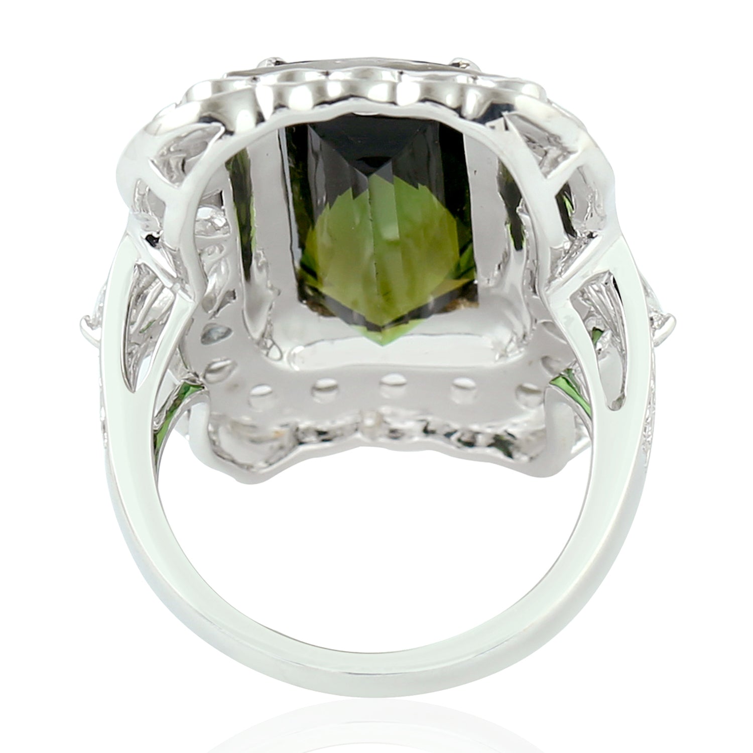 Exquisite Green Tourmaline & Rose Cut Diamond Cocktail Ring in 14K White Gold - Perfect for Evening Parties, Weddings & Special Occasions