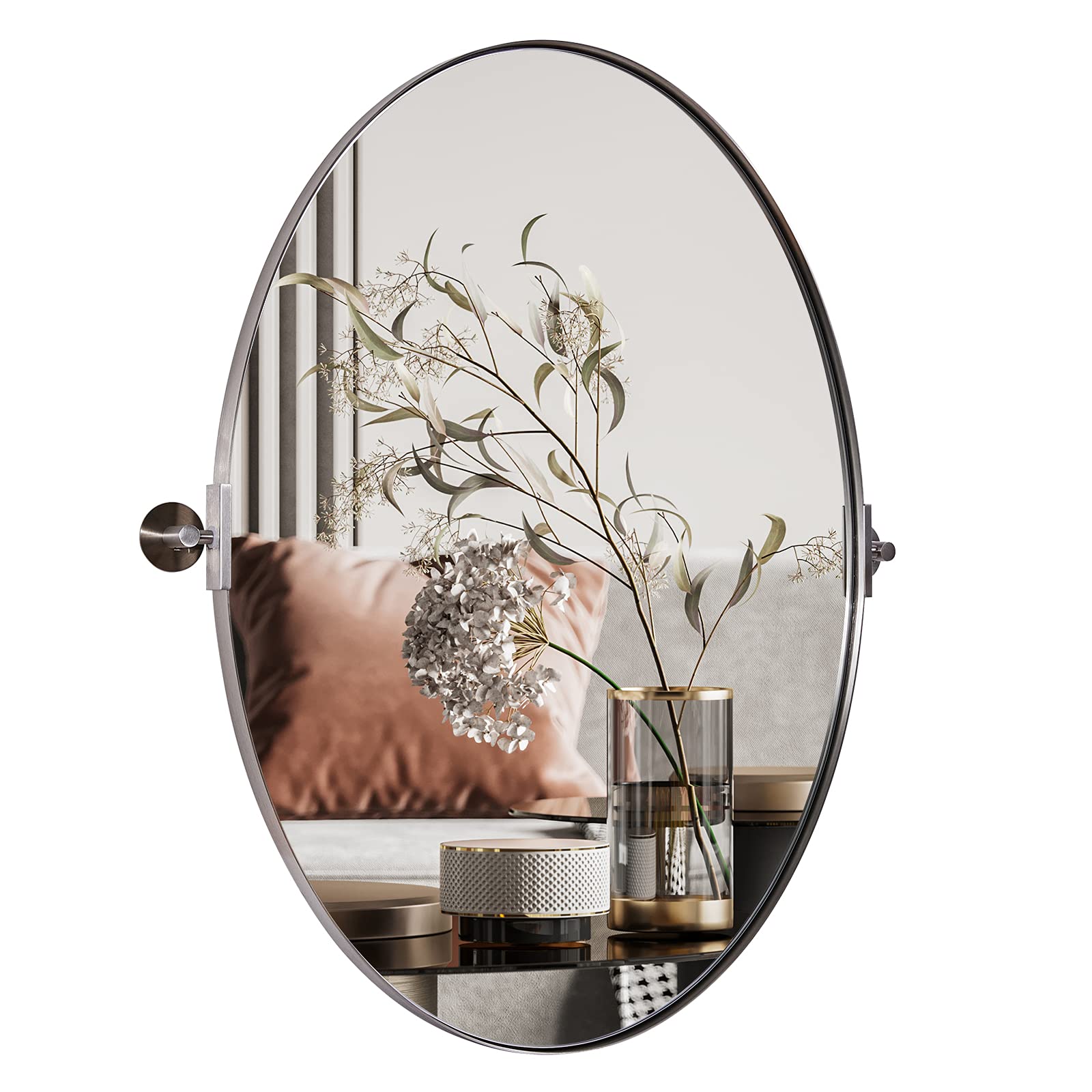 ANDY STAR Brushed Nickel Oval Bathroom Mirror - 27.75