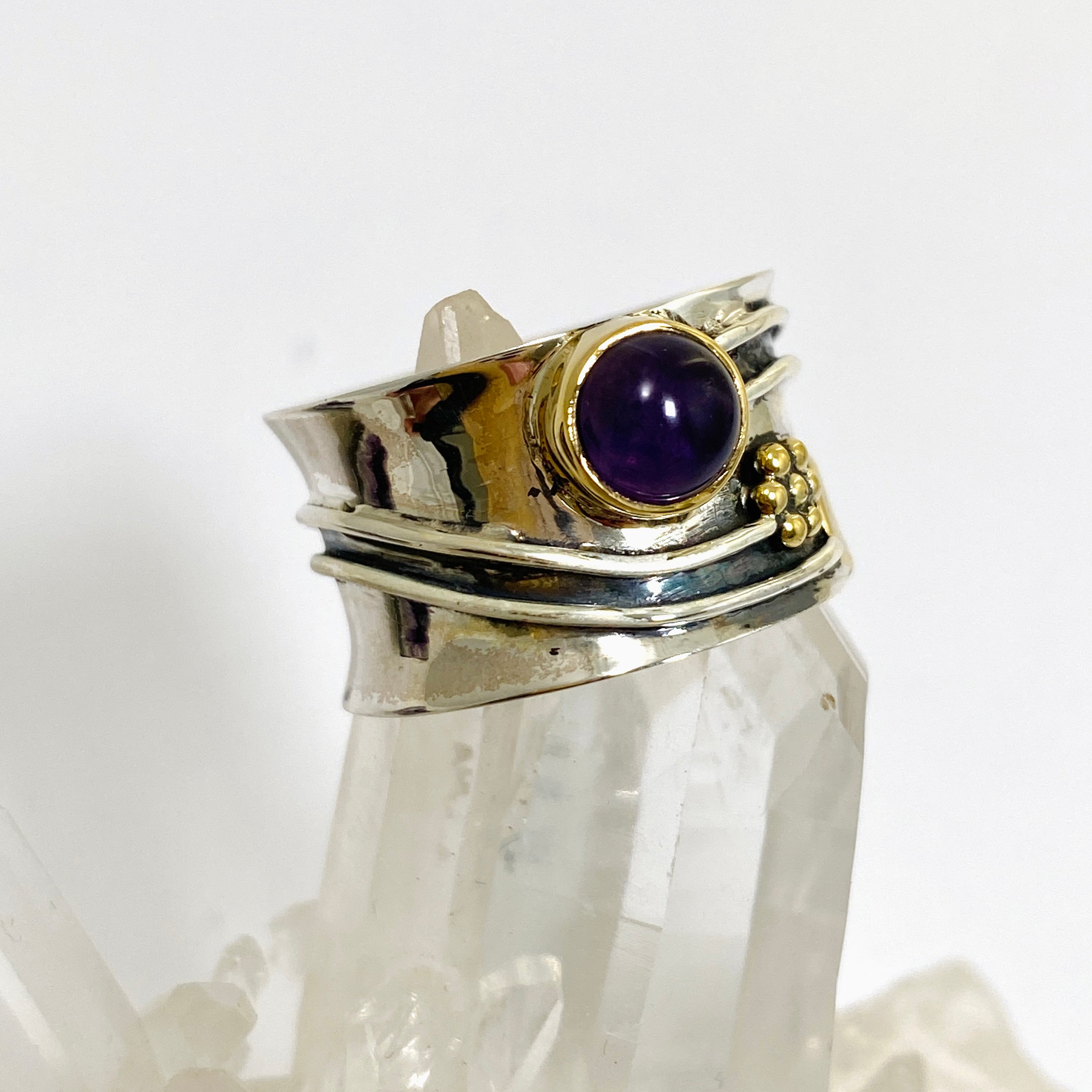 Amethyst Round Cabochon Ring in Decorative Sterling Silver Setting R4198 - Perfect for Wedding, Anniversary & Gift Giving