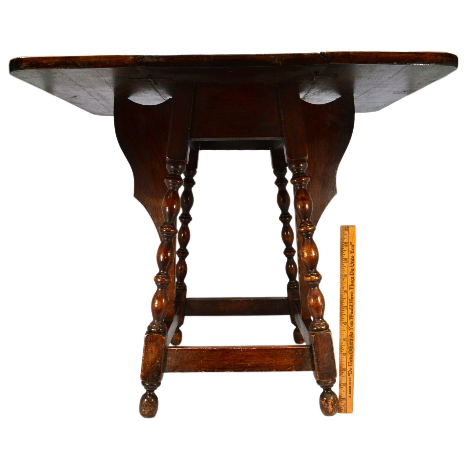 Antique 19th Century Hardwood Drop Leaf Side Table with Turned Gate Leg - Perfect for Living Room, Bedroom, or as Lamp/Plant Stand